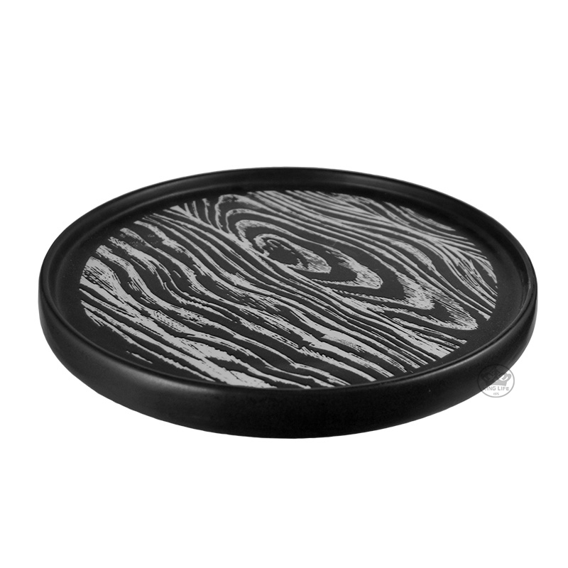 黑色木紋圓形西餐盤10