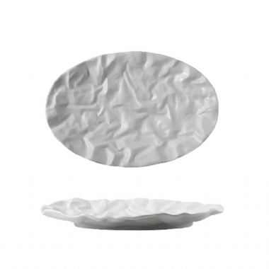 布紋蛋型魚盤/白12"