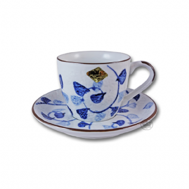 日式手繪咖啡杯盤組 藍籐花-180ml