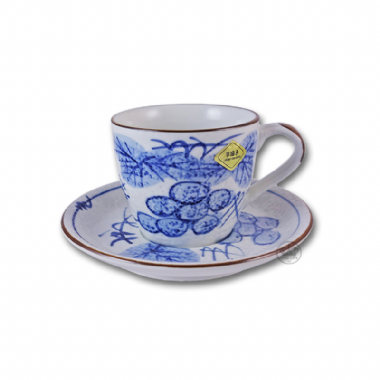 日式手繪咖啡杯盤組 藍染葡萄-180ml