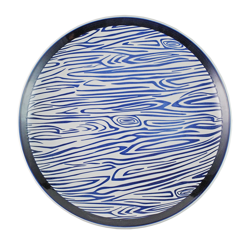 大同磁器 象牙強化 14吋圓皿 168 木紋藍色(36x36xH5cm)