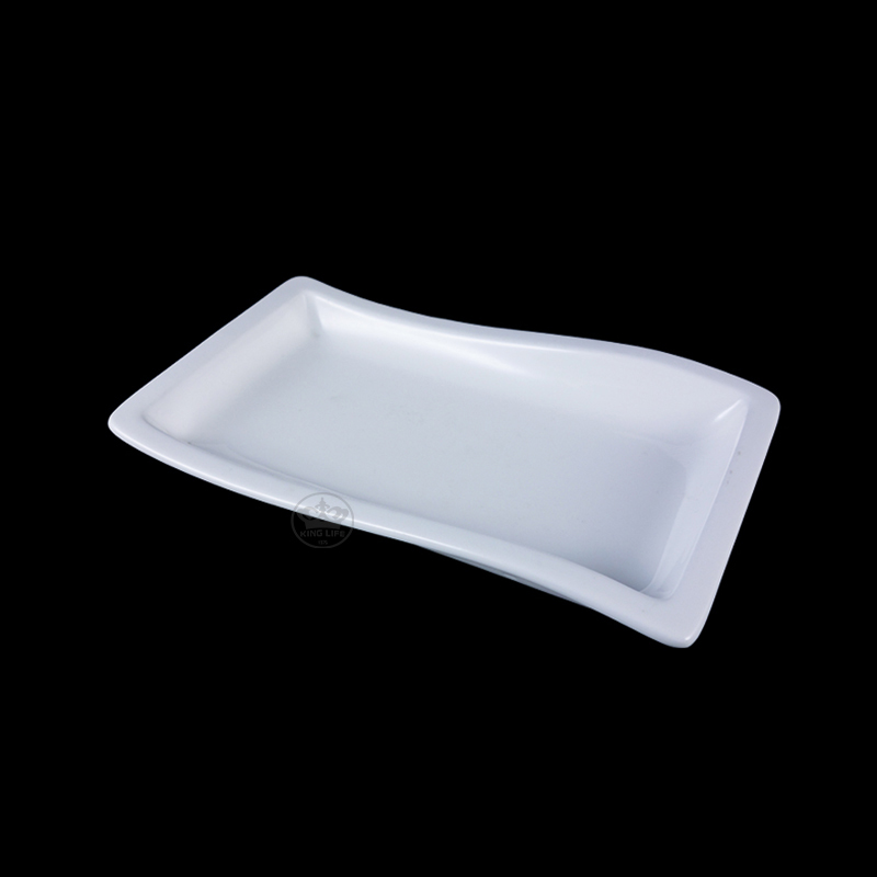 大同磁器 象牙強化 長方波浪盤/中 S001(20x11.5xH3cm)