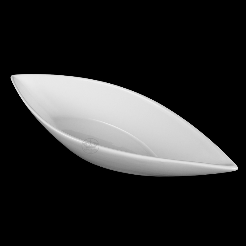 大同磁器 象牙強化 葉形深皿(大) S001(42x16.7xH8.5cm)