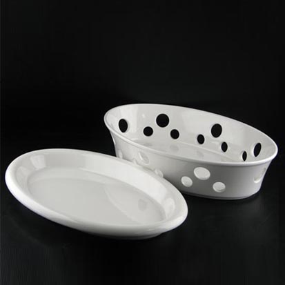 大同磁器 象牙強化 長形魚盤 S001(41.6x27.3xH4.4cm)