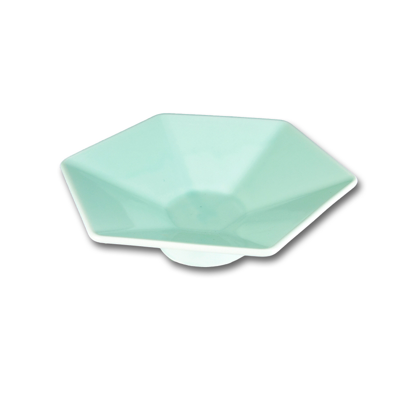 大同磁器 象牙強化 7吋六角皿 綠荷葉(16x16xH5cm)