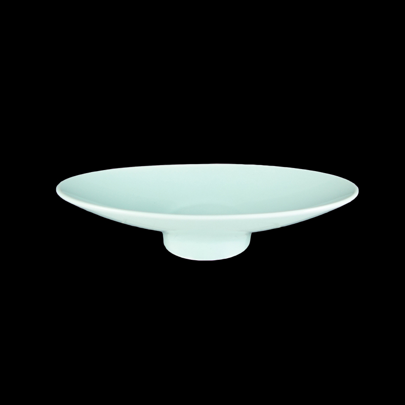 大同磁器 象牙強化 8吋高腳橢圓皿 綠荷葉(20.5x10.2xH4.2cm)