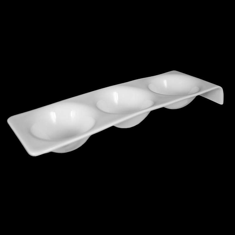 大同磁器 象牙強化 三孔點心盤 S001(26x7.9xH3.4cm)