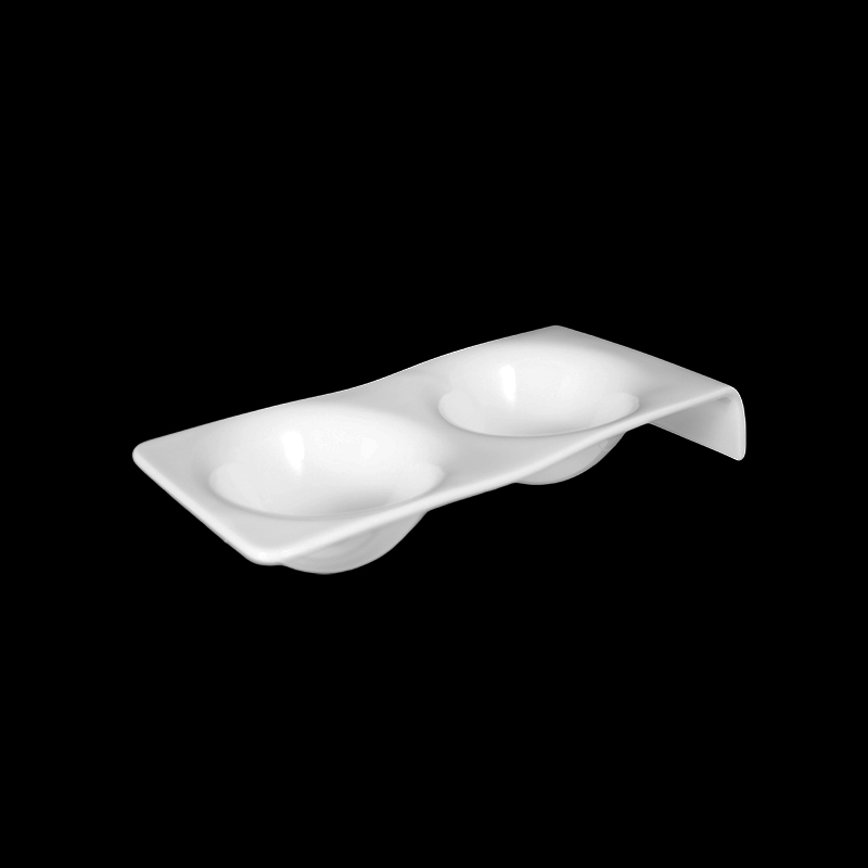 大同磁器 象牙強化 二孔點心盤 S001(18.5x7.9xH4.3cm)