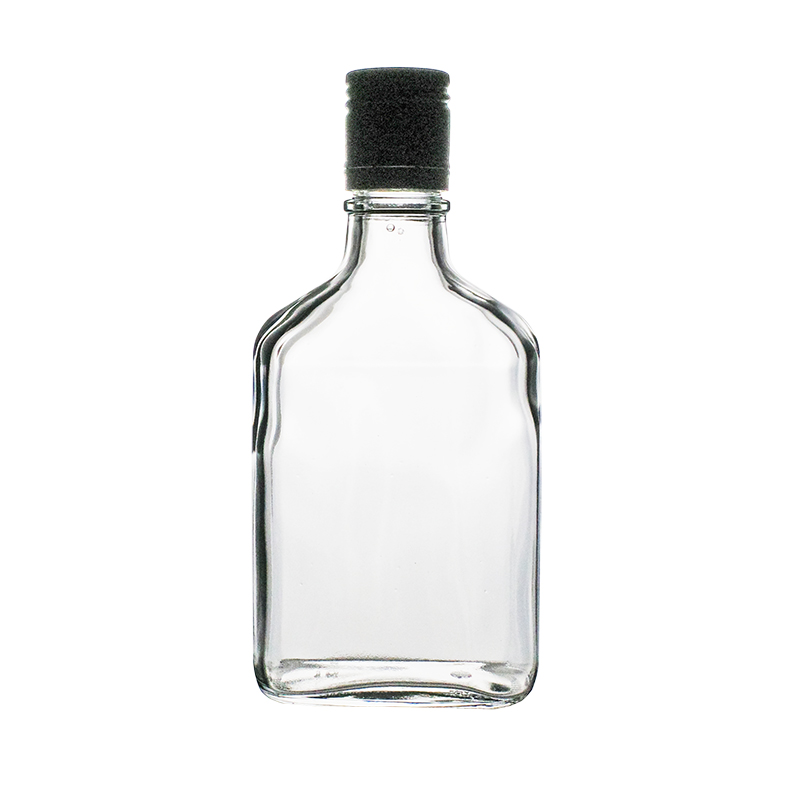 200cc扁酒瓶(含黑蓋) -48入/箱