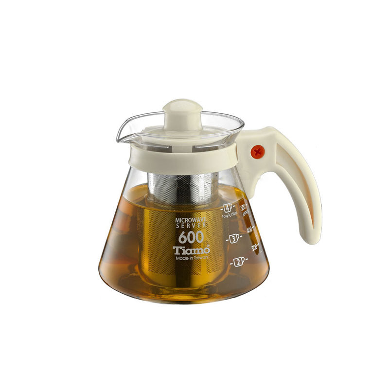 Tiamo兩用耐熱玻璃?A附不銹鋼濾網600cc(白色）