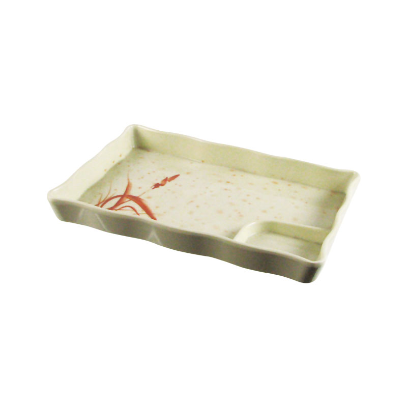 角皿 秋草 20.2x14.3x2.6cm