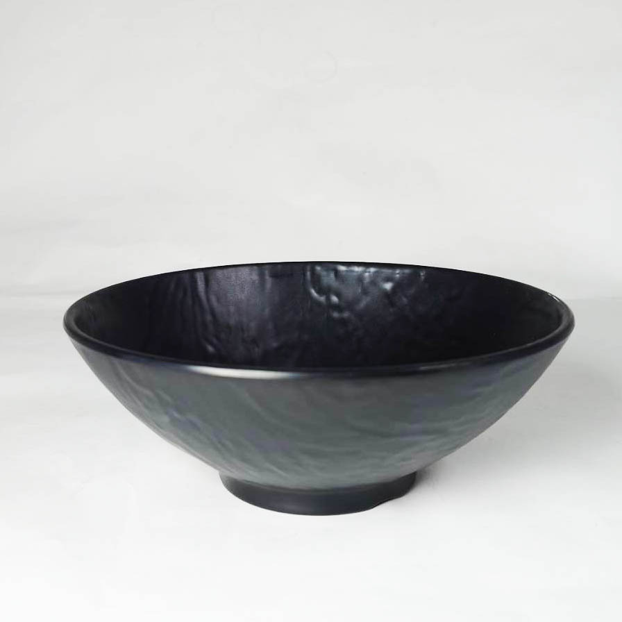 9"陶面石紋圓碗 黑色