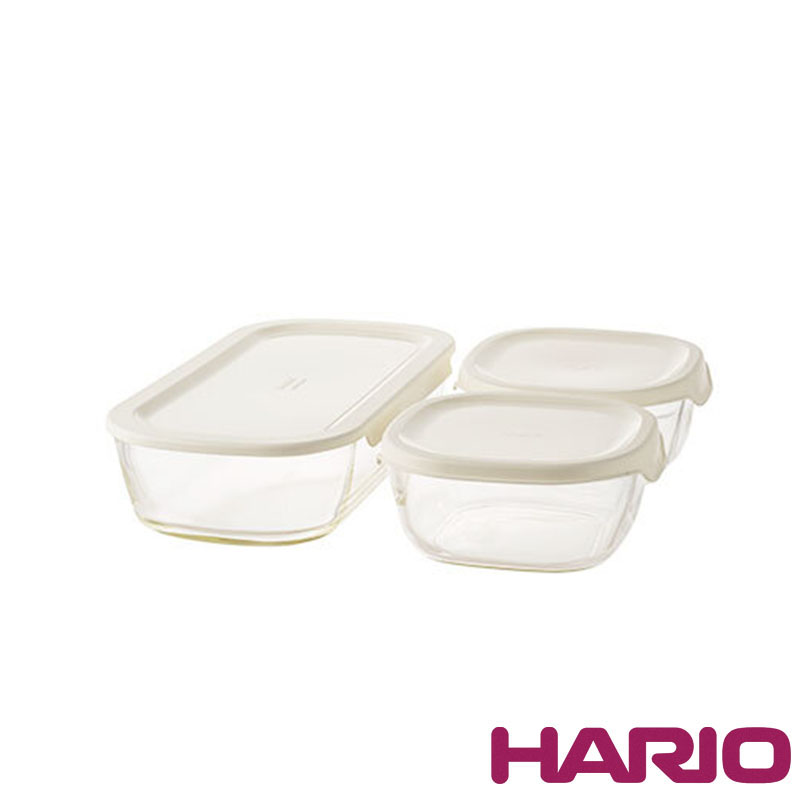 Hario 耐熱玻璃保鮮盒(M)-3件組(600ml*2+1400ml*1)