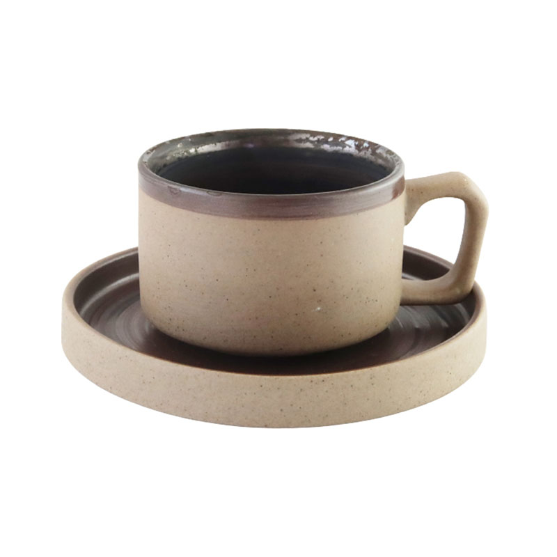 霧夜線條咖啡杯盤組-深棕