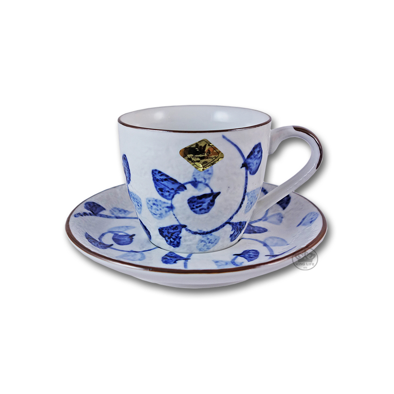 日式手繪咖啡杯盤組 藍籐花-180ml