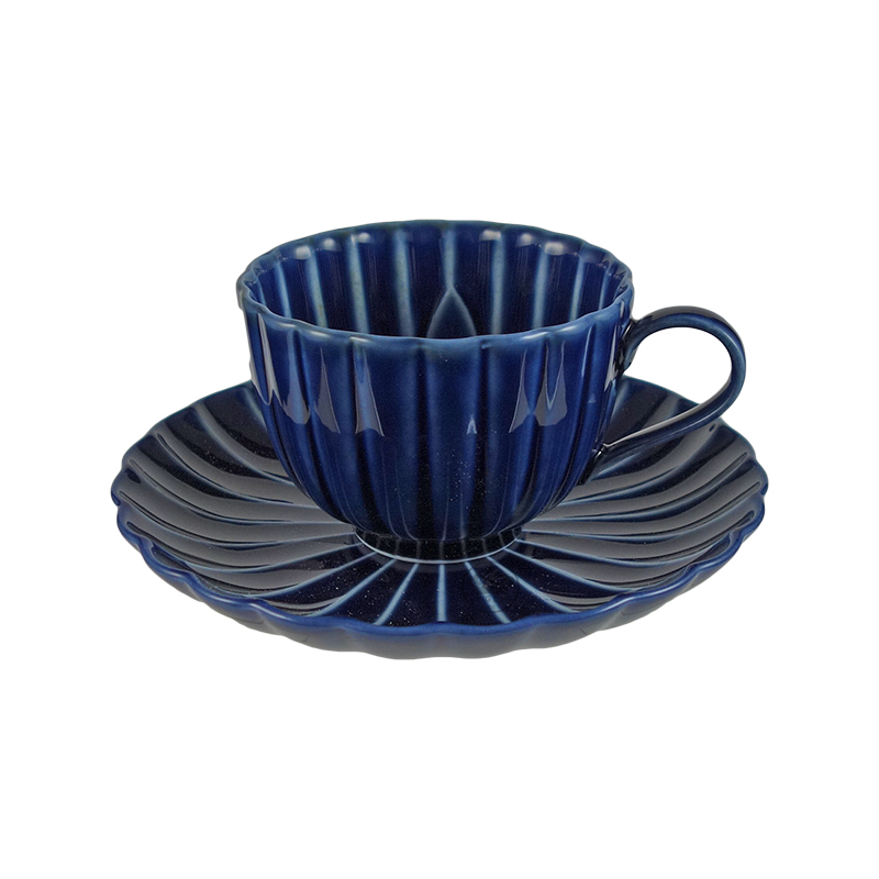 小兵美濃燒咖啡杯盤-藍-210ml