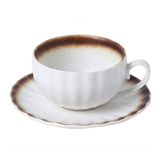 日本粗陶瓷咖啡杯盤組180ml 摩卡
