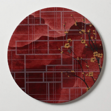 NIKKO 梅花山水骨瓷平板盤(紅)-27cm