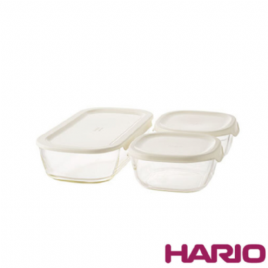 Hario 耐熱玻璃保鮮盒(M)-3件組(600ml*2+1400ml*1)