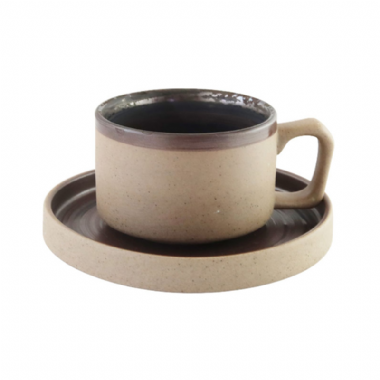 霧夜線條咖啡杯盤組-深棕