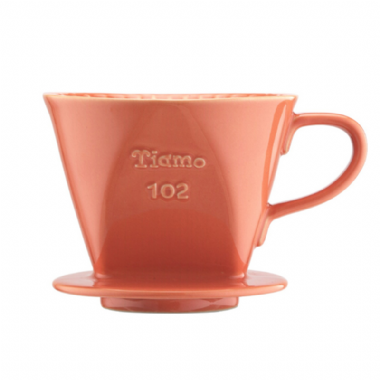 102陶瓷咖啡濾杯組附滴水盤、量匙（橘色）