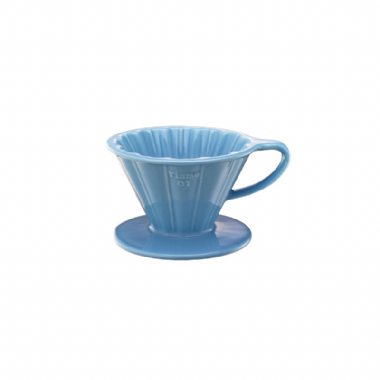TIAMO V01花漾陶瓷咖啡濾器組 (粉藍)附濾紙量匙滴水盤 