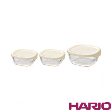 Hario 耐熱玻璃方形保鮮盒-3件組
